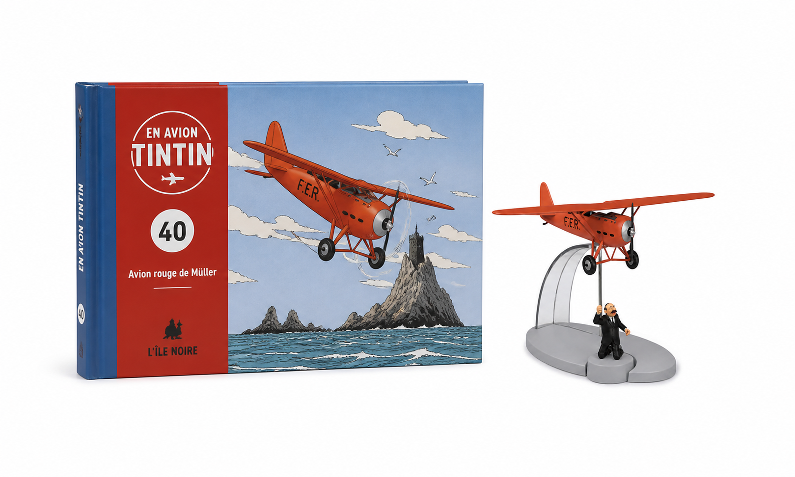 Avion Tintin 40 - Avion rouge de Müller avec livre