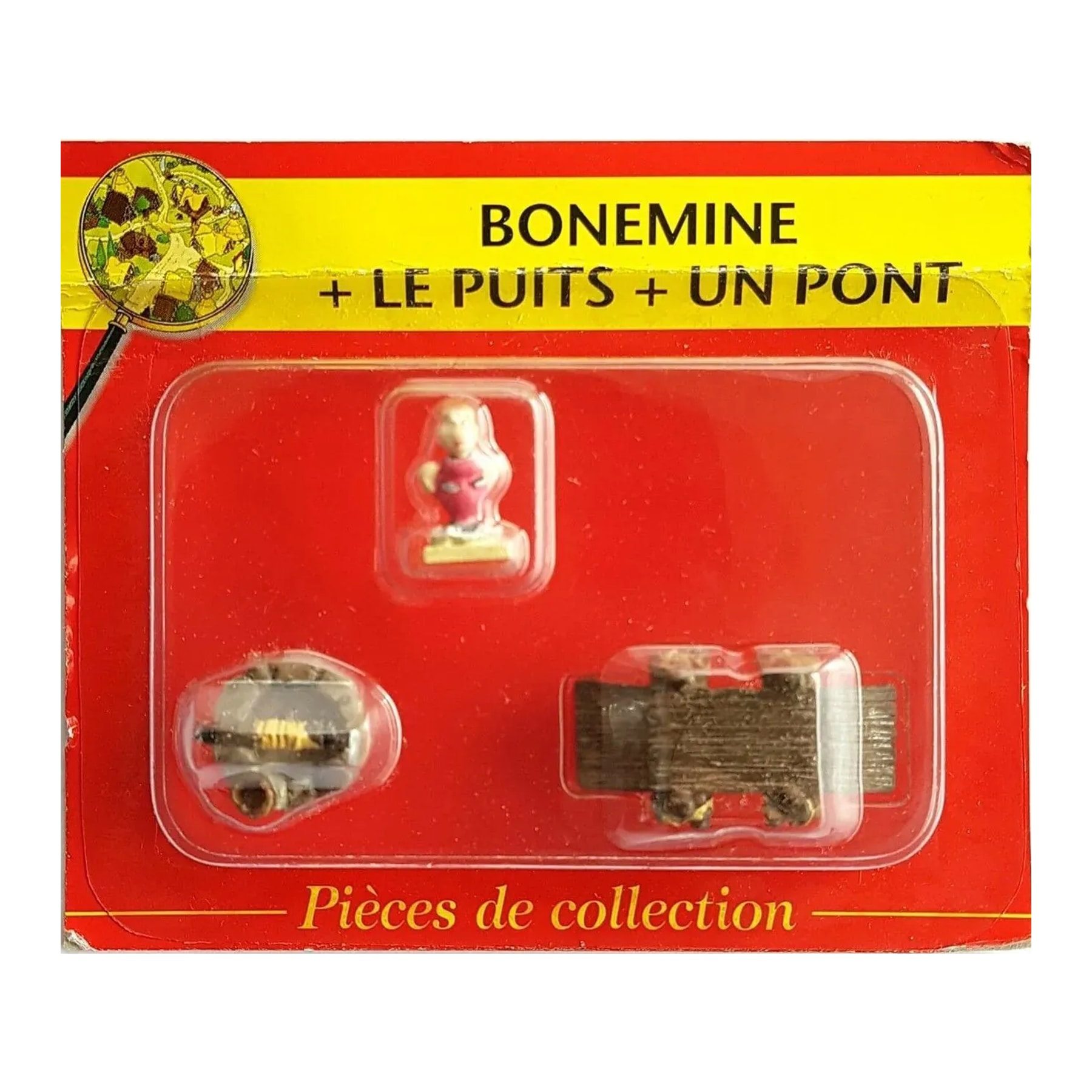 N° 12 – Bonemine au rouleau à pâtisserie, un pont et un puits – blister Village Astérix Atlas